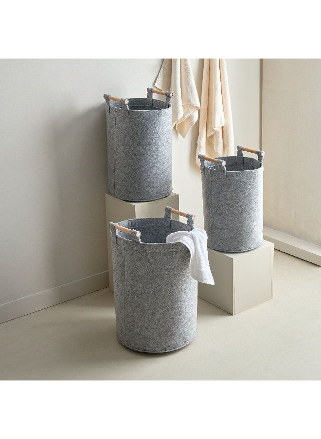 Home Box Fiona 3-Piece Felt Laundry Hamper with Wooden Handle Set 41 x 55 x 41 cm - Image 2