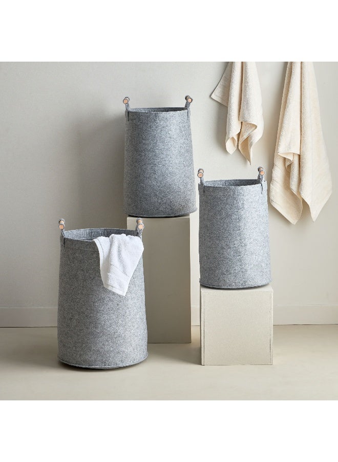 Home Box Fiona 3-Piece Felt Laundry Hamper with Wooden Handle Set 41 x 55 x 41 cm - Image 1