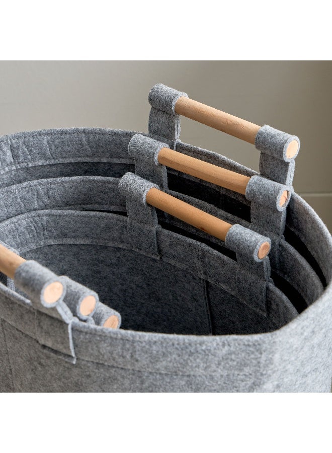 Home Box Fiona 3-Piece Felt Laundry Hamper with Wooden Handle Set 41 x 55 x 41 cm - Image 4