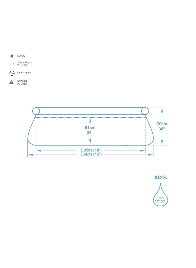 Bestway Fast Set Swimming Pool Family Paddling Pool For Kids And Adults; 5377L 3.05M X 66Cm 26 57456 - Image 4