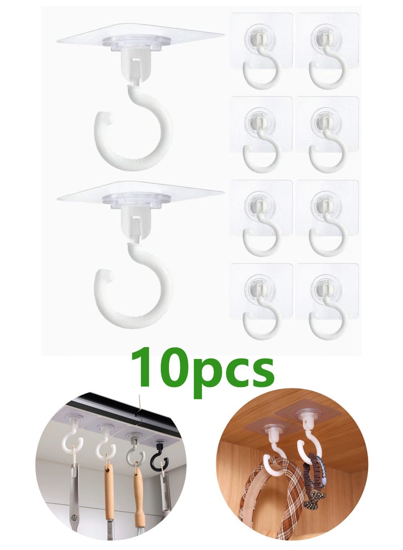 10 Pieces Adhesive Ceiling Hooks, Sticky Hooks，Outdoor Clear Adhesive Hooks (White) - Image 1