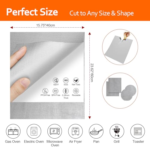Demiwise 3 Pack Silver Oven Liners for Bottom of Oven 16x24 Inch Thick Heavy Duty Non Stick Teflon Oven Mats BPA and PFOA Free Reusable Oven Liners for Bottom of Electric Oven - Image 3