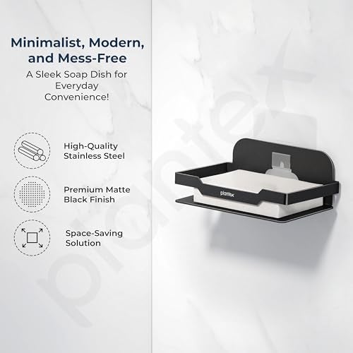 Plantex Self Adhesive Soap Dish for Bathroom/Stainless Steel Soap Holder for Washbasin/Soap Stand for Bathroom Without Drill/Bathroom Accessories - Pack of 1 (Black) - Image 2