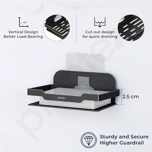 Plantex Self Adhesive Soap Dish for Bathroom/Stainless Steel Soap Holder for Washbasin/Soap Stand for Bathroom Without Drill/Bathroom Accessories - Pack of 1 (Black) - Image 4