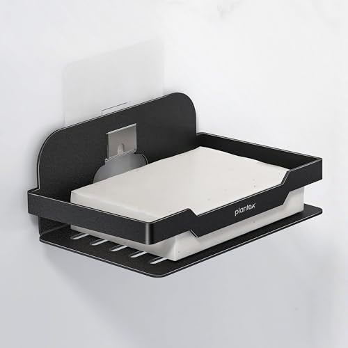 Plantex Self Adhesive Soap Dish for Bathroom/Stainless Steel Soap Holder for Washbasin/Soap Stand for Bathroom Without Drill/Bathroom Accessories - Pack of 1 (Black) - Image 1