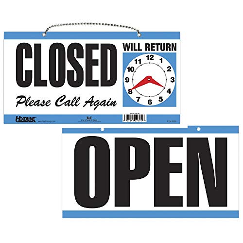 Headline Sign 9395 DoubleSided OpenClosedWill Return Sign with Clock Hands 6 x 115 Blue