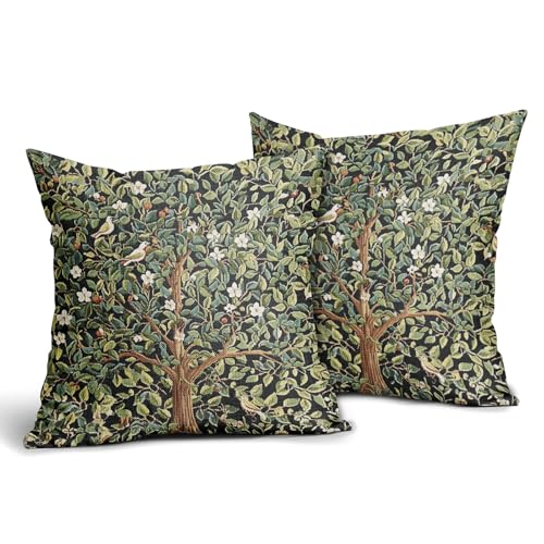 aportt Green Tree Pillow Covers 18X18 Inch Set of 2 Watercolor Forest Bird Floral leaves Decorative Pillow Cases Spring Vintage Leaf Flower Cotton Linen Cushion Case Farmhouse Home Decor For Sofa Couch - Image 2