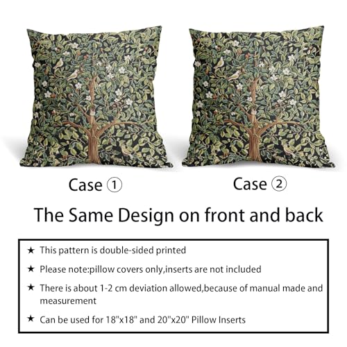 aportt Green Tree Pillow Covers 18X18 Inch Set of 2 Watercolor Forest Bird Floral leaves Decorative Pillow Cases Spring Vintage Leaf Flower Cotton Linen Cushion Case Farmhouse Home Decor For Sofa Couch - Image 5