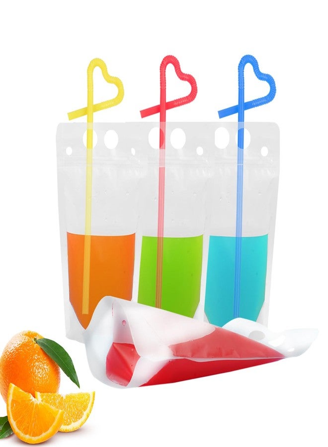 KUMOOM Drink Bags Stand up Reclosable Zipper Drinking Pouches Bags Hand-held Drinking with Plastic Straw,(50 Pack) - Image 1