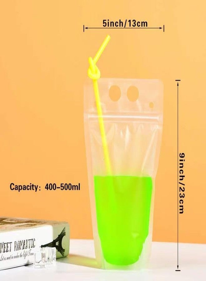 KUMOOM Drink Bags Stand up Reclosable Zipper Drinking Pouches Bags Hand-held Drinking with Plastic Straw,(50 Pack) - Image 2