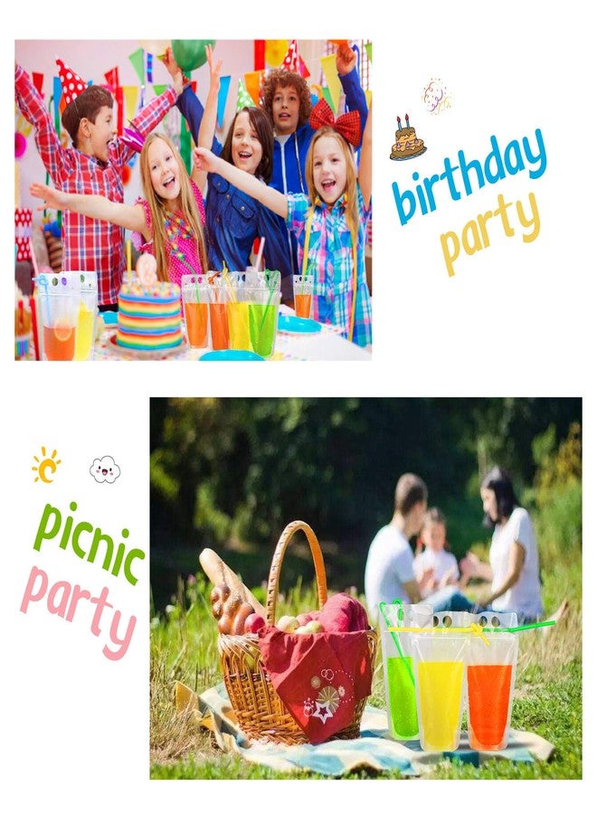 KUMOOM Drink Bags Stand up Reclosable Zipper Drinking Pouches Bags Hand-held Drinking with Plastic Straw,(50 Pack) - Image 4