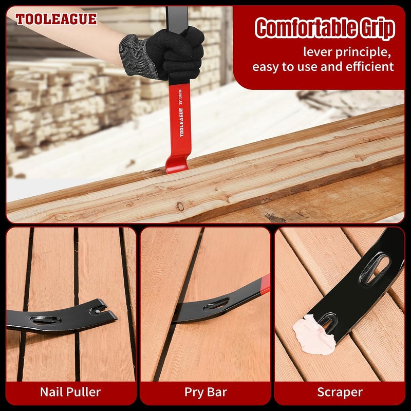 TOOLEAGUE 4Pcs Flat Pry Bar Set - Heavy Duty Utility Crow Bars for Woodworking - Image 5