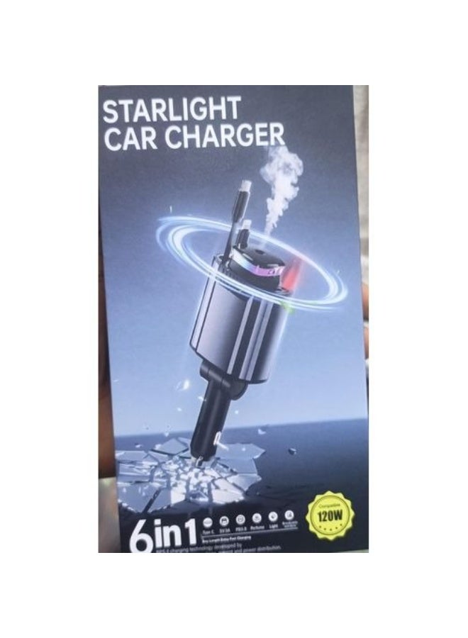 شاحن سيارة سترايت متعدد الوظائف 6 في 1 مع موزع عطر - شحن سريع 120 واط، إضاءة LED، كابلات مدمجة - Image 1