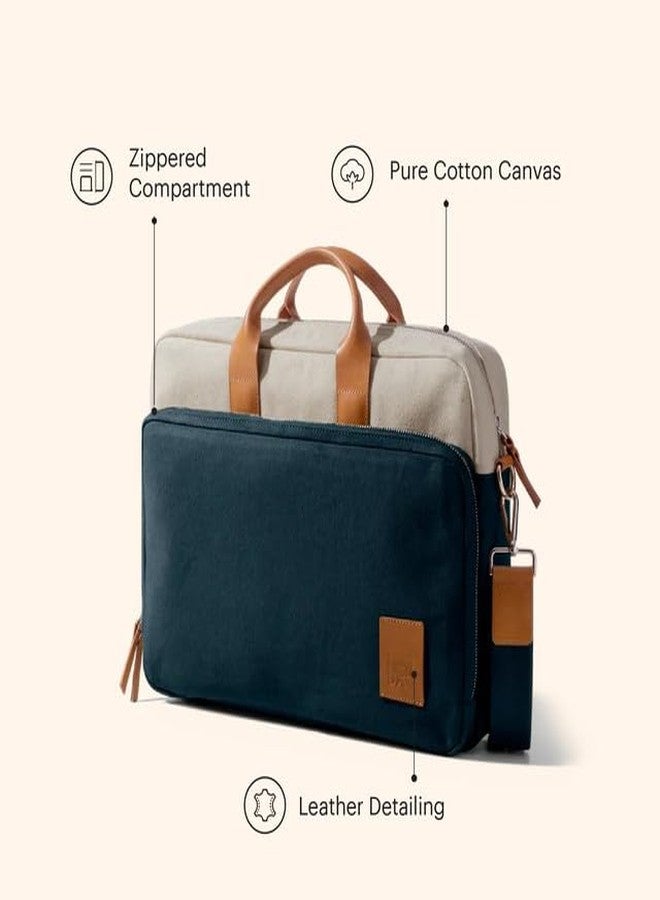 DailyObjects 100% Cotton Canvas Commute Laptop Messenger Bag (19L) for Men & Women | Travel Shoulder With Trolley Sleeve | Metal Zip Closure | Leather Handles | Padded Laptop Compartment For 16" - Image 2