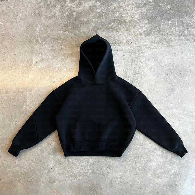2024 Europe and the United States cross-border casual simple couple fashion hoodie sweatshirt solid color loose sweater pants wholesale Black top 2172#