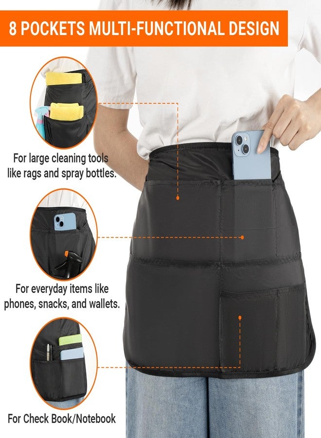 Elfzone Cleaning Apron for Housekeeping - 2PK Housekeeping Apron with 8 Pockets，for Cleaning Work of House Hotel, Black - Image 3