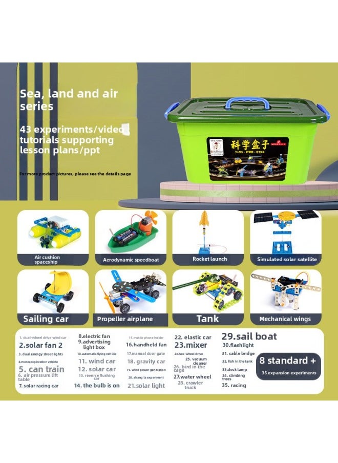 Generic - Children's Scientific Small Production Diy Handmade Material Package Primary School Students' Toy Robot Experimental Suit Educational Institutions-Specifications:Sea, Land And Air Series (8 Standards + 35 Expansion Experiments) Color Box Version - Image 1
