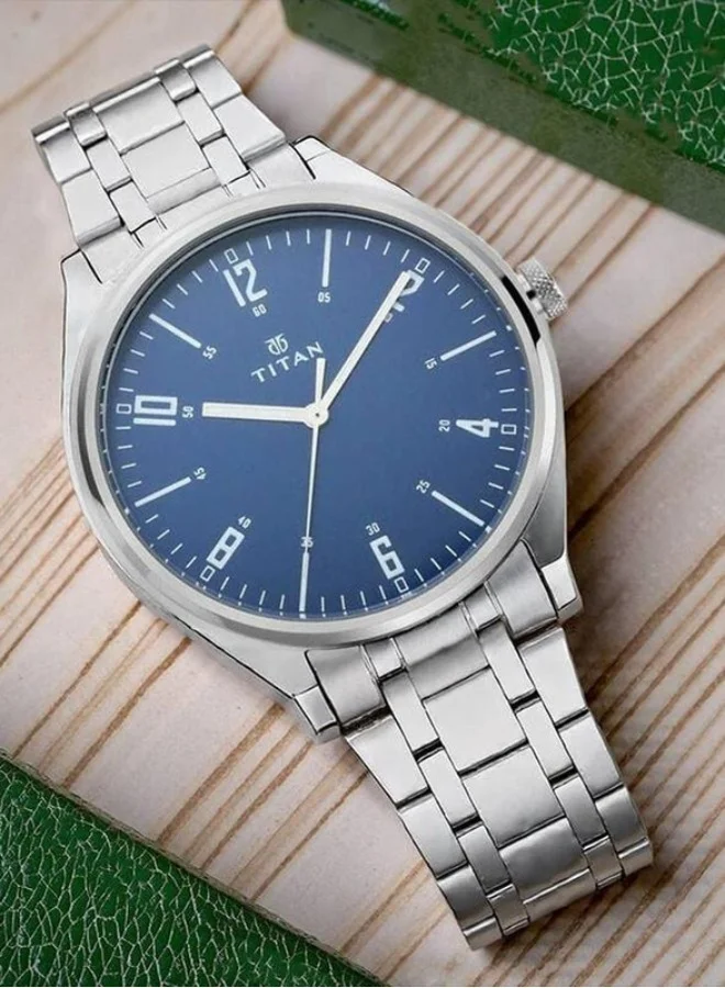 تيتان Titan  Minimalist Zen Blue Dial Sleek Metal Strap with Contrast Hands Watch for Men 1802sm02