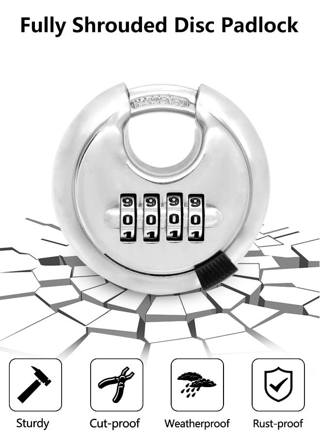 Digital Combination Disc Padlock, 4 Digit Combination Lock Waterproof Outdoor Combination Padlock Stainless Steel Door Lock for Shed, Storage Unit, Garage, Fence, Trailer Tongue - Image 3