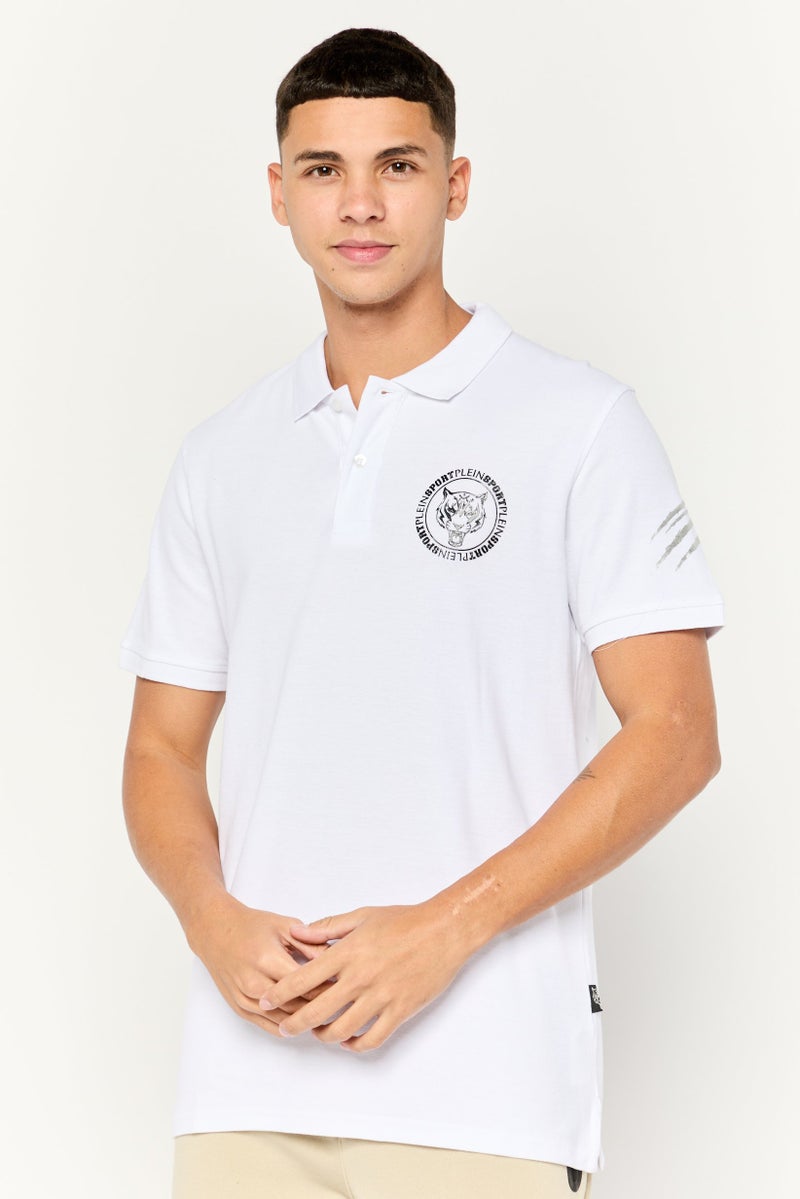 PHILIPP PLEIN Plein Sport Men Sportswear Fit Short Sleeves Outdoor Polo Shirt, White - Image 1