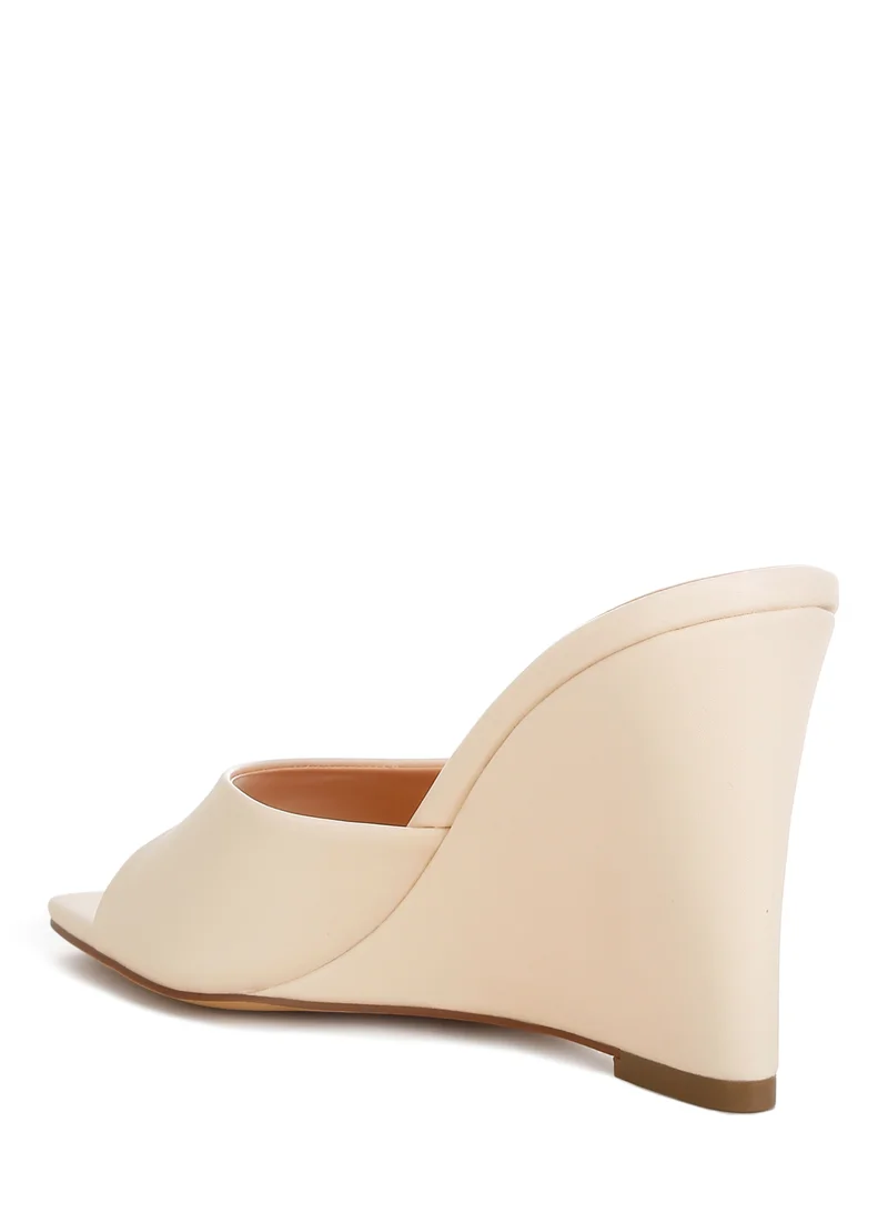 London Rag Recycled Faux Leather Wedge Sandals in Beige