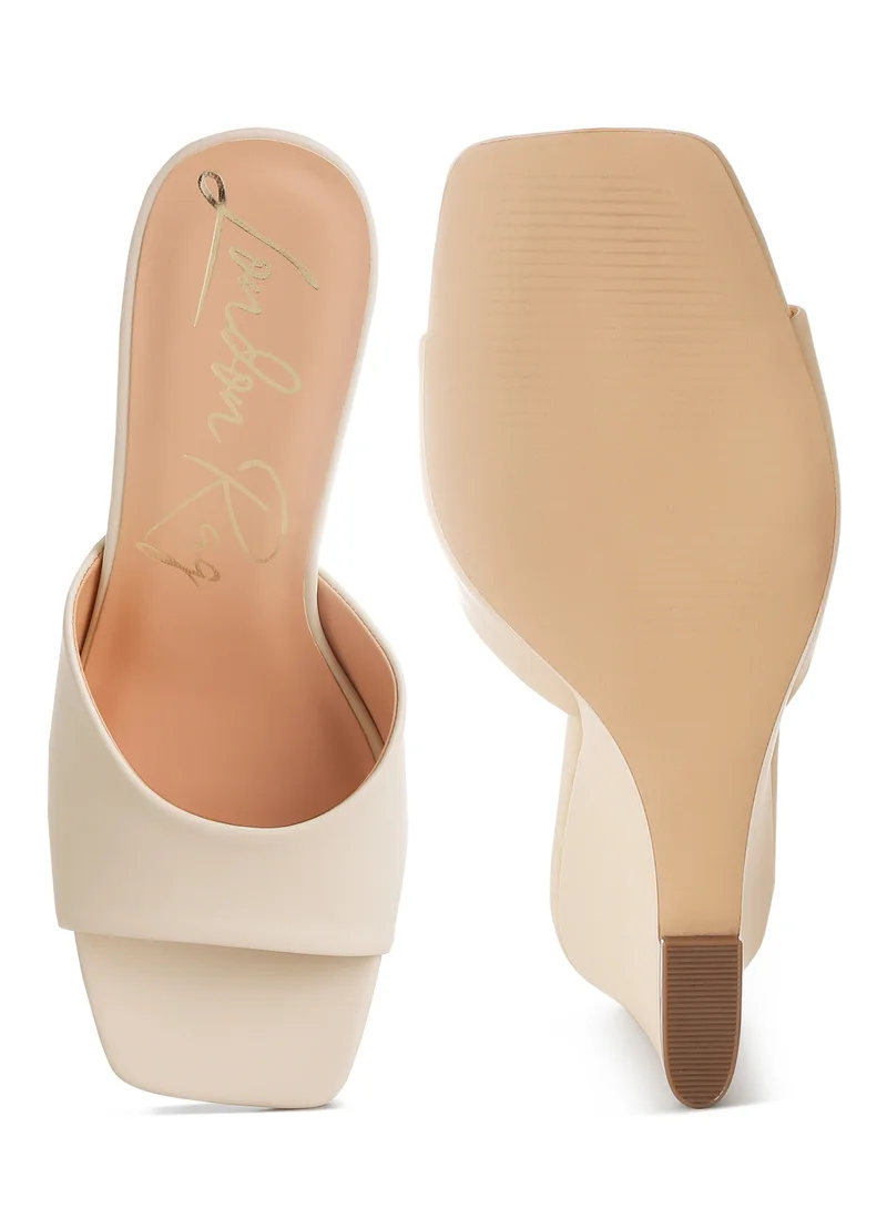 London Rag Recycled Faux Leather Wedge Sandals in Beige