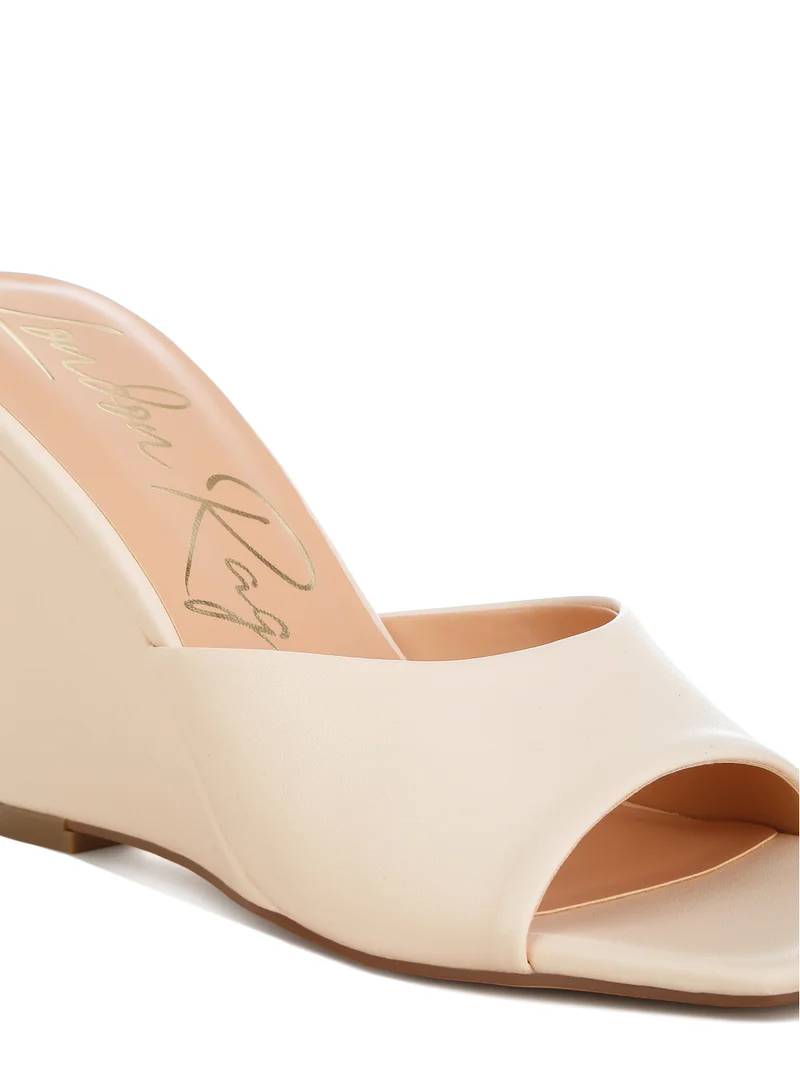 London Rag Recycled Faux Leather Wedge Sandals in Beige