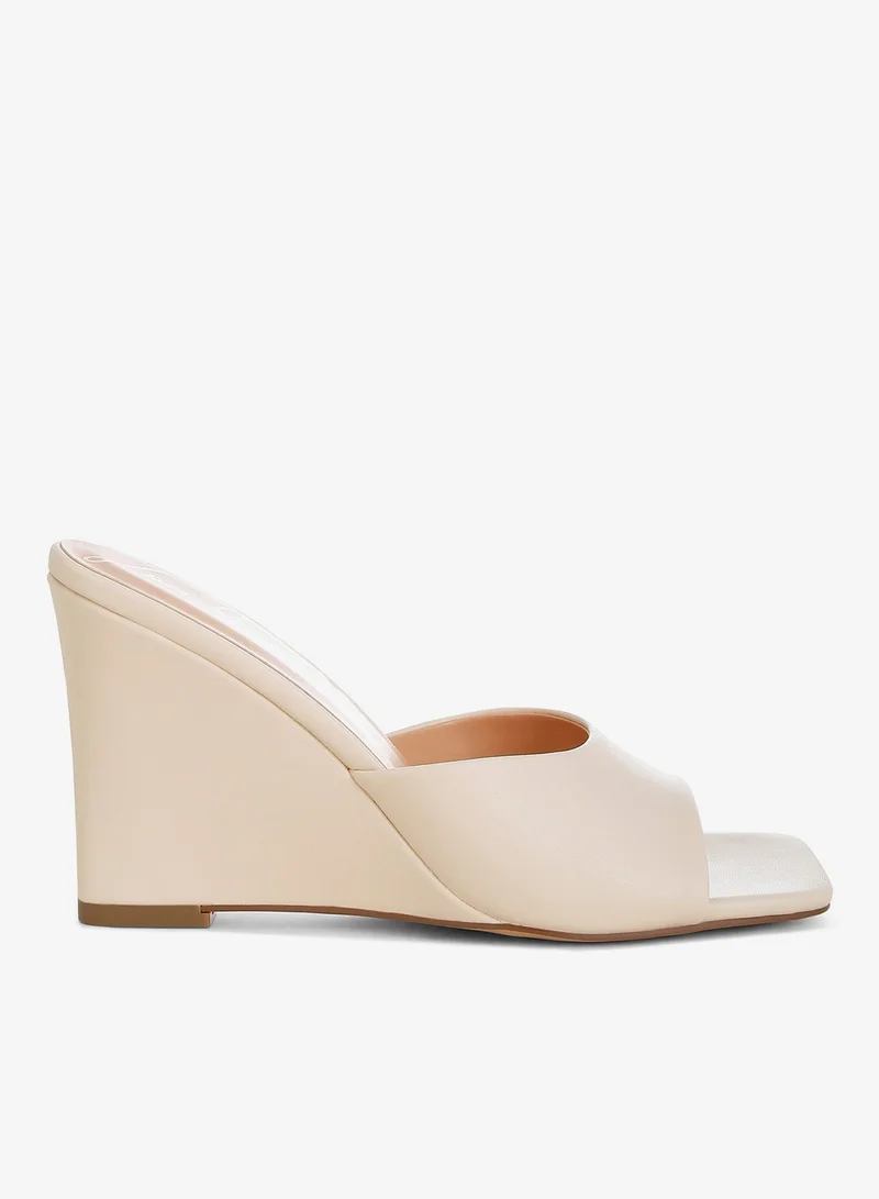 Recycled Faux Leather Wedge Sandals in Beige