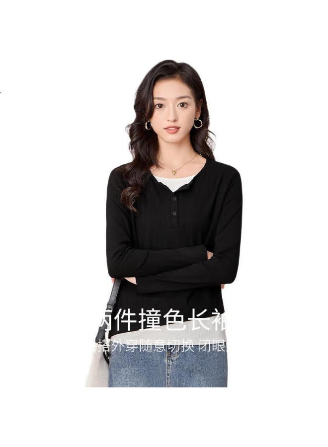 First Application Chushen Spring And Autumn Long Sleeve T-Shirt Women'S Design Color Collision Slimming Bottoming Shirt Top Inner Wear S13Kt2479 - Image 2