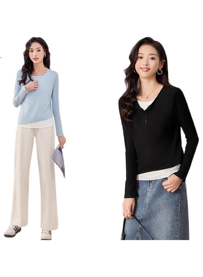 First Application Chushen Spring And Autumn Long Sleeve T-Shirt Women'S Design Color Collision Slimming Bottoming Shirt Top Inner Wear S13Kt2479 - Image 1