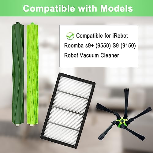 Rjnlsc 9 Pack Roomba s9 Replacement Parts Compatible for iRobot Roomba s9+ (9550) S9 (9150) Robot Vacuum Cleaner, 1 Set Rubber Brush,4 Filters,4 Side Brushes - Image 2