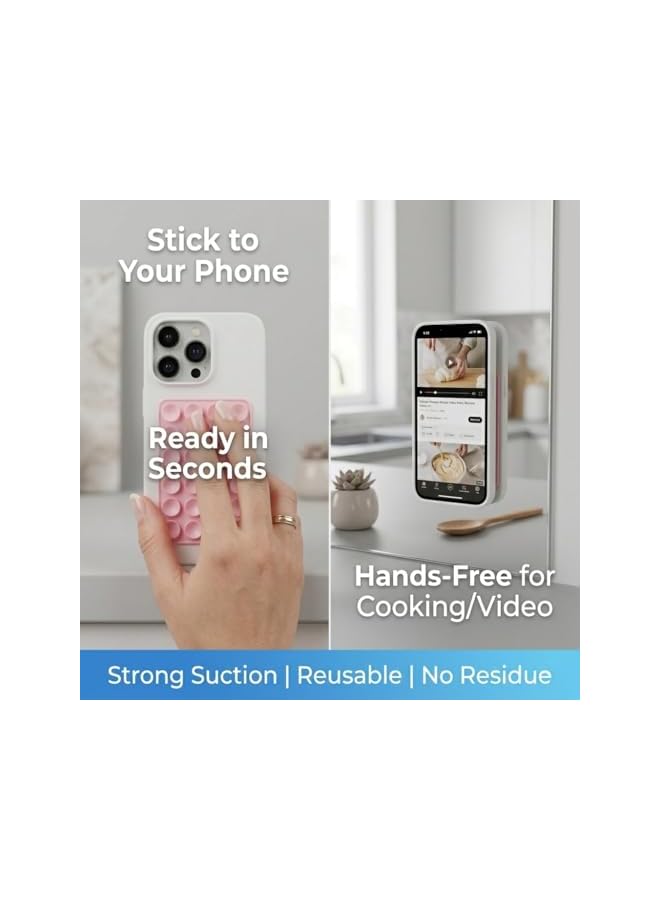S-TOP 8PCS Suction Cup Phone Grip for Selfies & Videos, Hands-Free Silicone Phone Holder for Mirror, Window & Desk, Reusable Sticky Phone Mount for Most Smartphones - Image 2