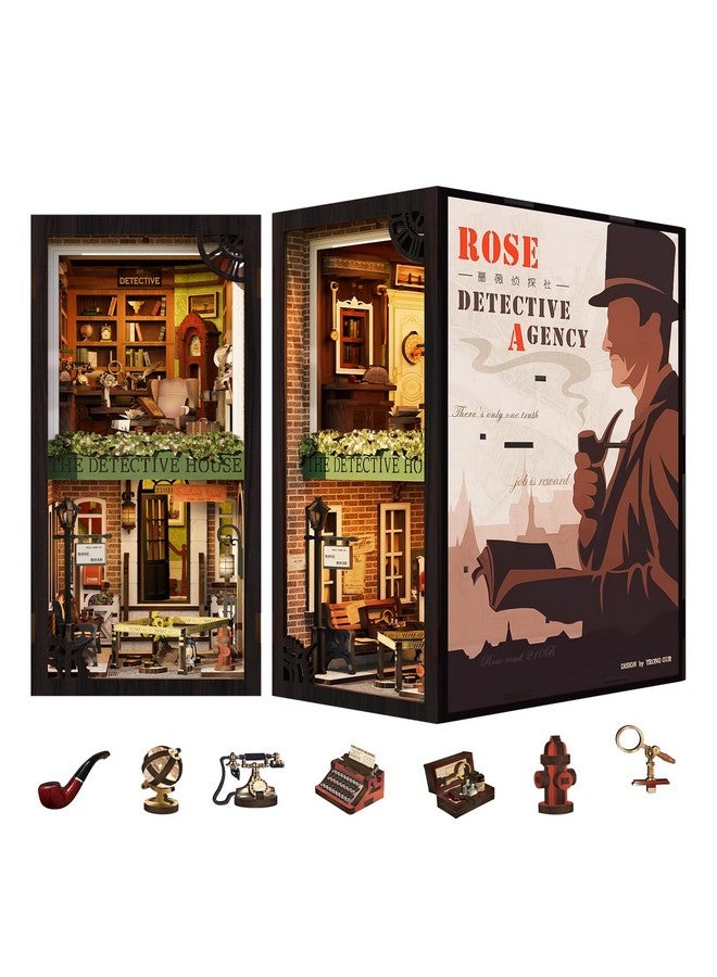 Fsolis Book Nook Kit, Diy Miniature House Kit Wooden Puzzle Booknook For Adult Decorative Bookends Bookshelf Alley Bookcase Decor Gifts For Women Teenagers Puzzle Lovers (Rose Detective Agency)  - Image 1