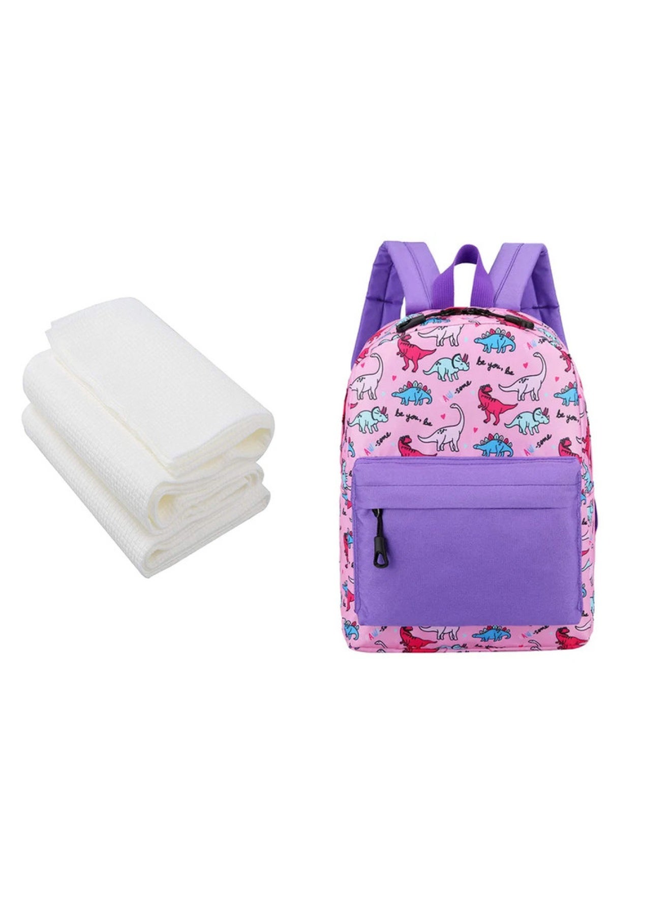STAR BABiES Back To School Combo Pack Kids School Bag With Disposable Towel Pack Of 3   Lavender Print