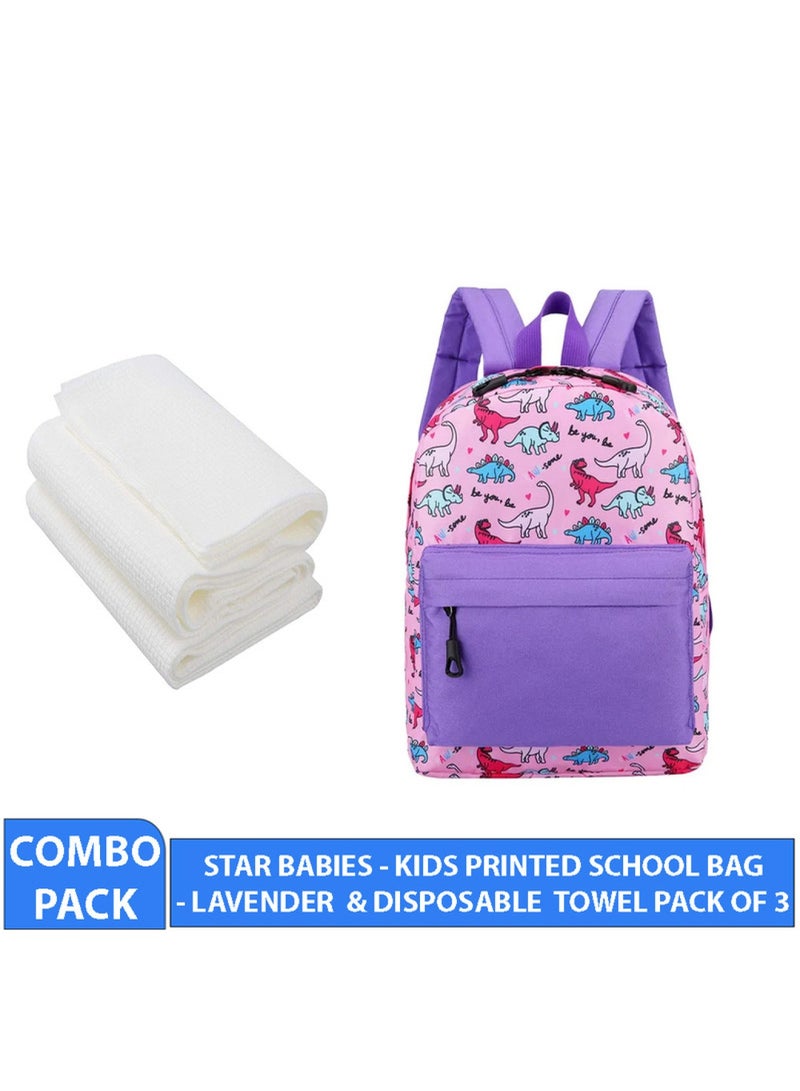 STAR BABiES Back To School Combo Pack Kids School Bag With Disposable Towel Pack Of 3   Lavender Print - Image 2
