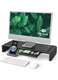 erorex Monitor Stand Riser Klearlook Foldable Computer Monitor Riser Height Adjustable Computer Stand Desk Shelf Riser With Storage Drawer And Tablet Phone Stand For Computer Desktop Laptop Black  - Image 1