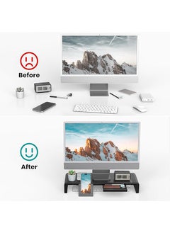 erorex Monitor Stand Riser Klearlook Foldable Computer Monitor Riser Height Adjustable Computer Stand Desk Shelf Riser With Storage Drawer And Tablet Phone Stand For Computer Desktop Laptop Black  - Image 4