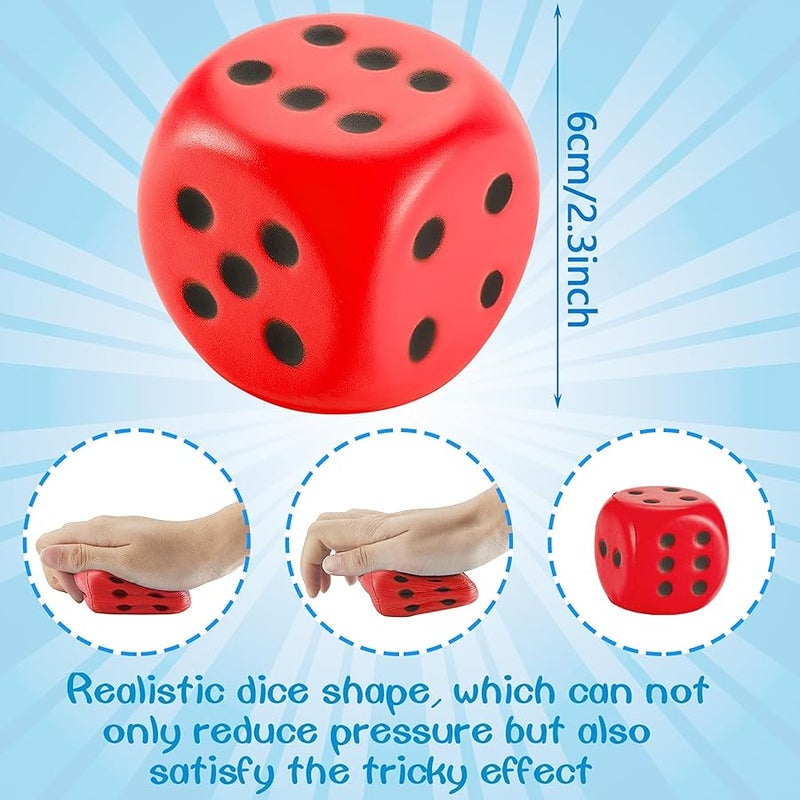 Zomiboo 2 Pcs 2.3'' Large Foam Dice for Classroom Jumbo 6 Sided Giant Dice Casino Party Decoration Squeeze Anxiety Stress Relieve Toy Gifts for Valentine's Day Adults Kids Board Game, Red Blue - Image 3