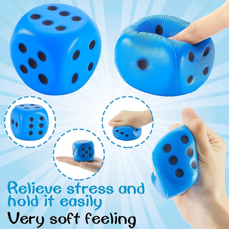 Zomiboo 2 Pcs 2.3'' Large Foam Dice for Classroom Jumbo 6 Sided Giant Dice Casino Party Decoration Squeeze Anxiety Stress Relieve Toy Gifts for Valentine's Day Adults Kids Board Game, Red Blue - Image 2