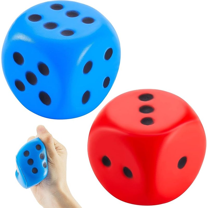 Zomiboo 2 Pcs 2.3'' Large Foam Dice for Classroom Jumbo 6 Sided Giant Dice Casino Party Decoration Squeeze Anxiety Stress Relieve Toy Gifts for Valentine's Day Adults Kids Board Game, Red Blue - Image 1