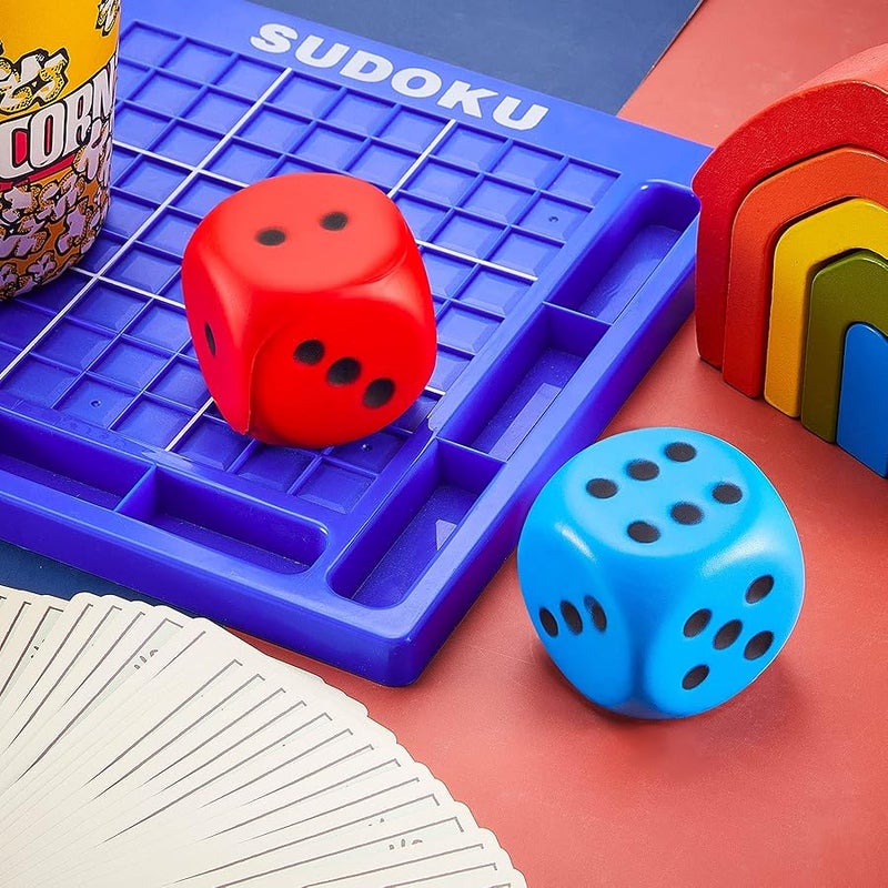 Zomiboo 2 Pcs 2.3'' Large Foam Dice for Classroom Jumbo 6 Sided Giant Dice Casino Party Decoration Squeeze Anxiety Stress Relieve Toy Gifts for Valentine's Day Adults Kids Board Game, Red Blue - Image 4