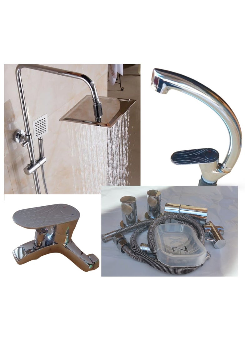 Washbasin mixer + bathtub mixer + 2*1 heavy duty nickel stainless steel ruler  - Image 1