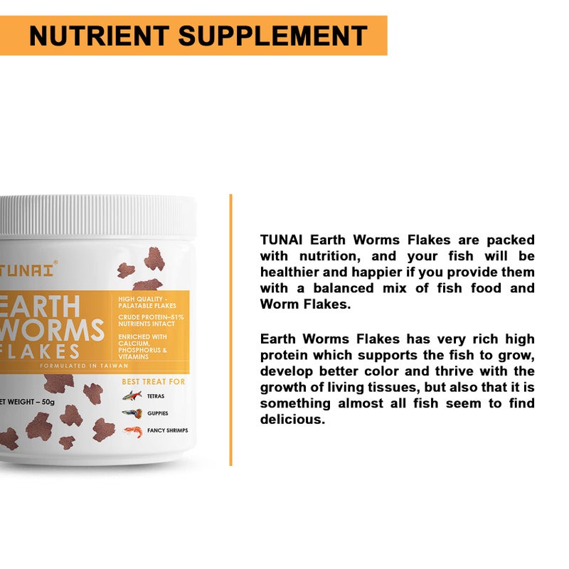 TUNAI رقائق ديدان الأرض TUNAI مع 51% بروتين 50 جرام مكمل غذائي لجميع مراحل الحياة، يعزز اللون وطعام الأسماك للتترا، الجوبي و الروبيان الفاخر - Image 3