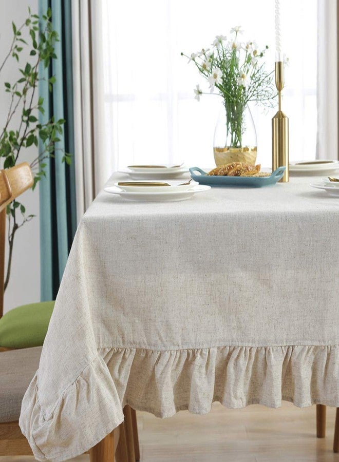 AMZALI Cotton Linen Tablecloth Flounces Fabric Dust-Proof Table Cover for Kitchen Dinner Picnic Table Cloth Tabletop Buffet Home Decoration (Rectangle/Oblong, 55 x 102 Inch, Linen) - Image 1
