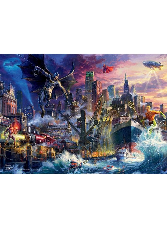 Ceaco Thomas Kinkade Dc Comics Justice League Showdown At Gotham Pier 1000 Piece Jigsaw Puzzle - Image 3