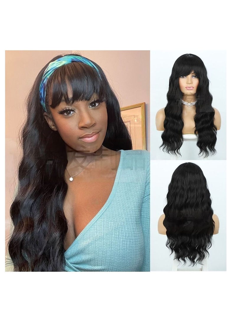 إستيل جمال أوروبي طويل مجعد موجات كبيرة مع الانفجارات مختلطة الشعر شعر مستعار الألياف الكيماوية القبعات موجة الباروكات اللون رقم 1B الأسود - Image 1