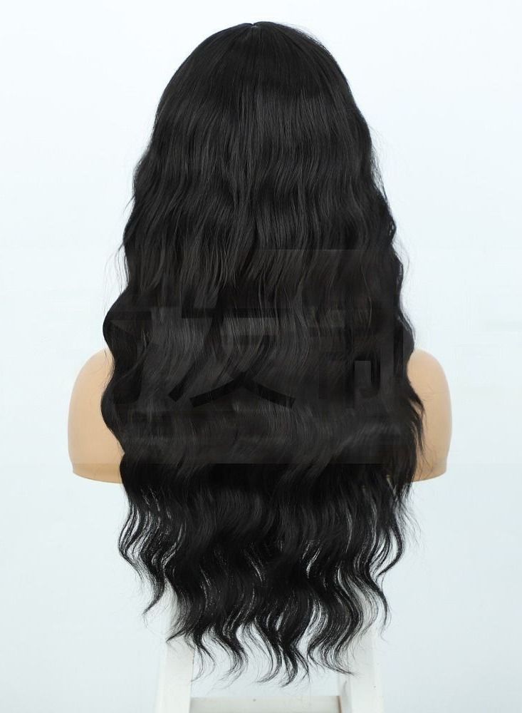 إستيل جمال أوروبي طويل مجعد موجات كبيرة مع الانفجارات مختلطة الشعر شعر مستعار الألياف الكيماوية القبعات موجة الباروكات اللون رقم 1B الأسود - Image 4