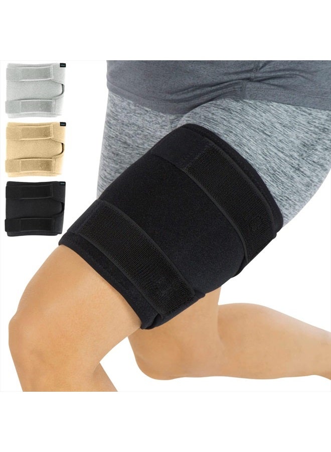VIVE Thigh Brace - Hamstring Quad Wrap - Adjustable Compression Sleeve Support for Pulled Groin Muscle, Sprains, Quadricep, Tendinitis, Workouts, Sciatica Pain and Sports Recovery - Men, Women (Black) - Image 1