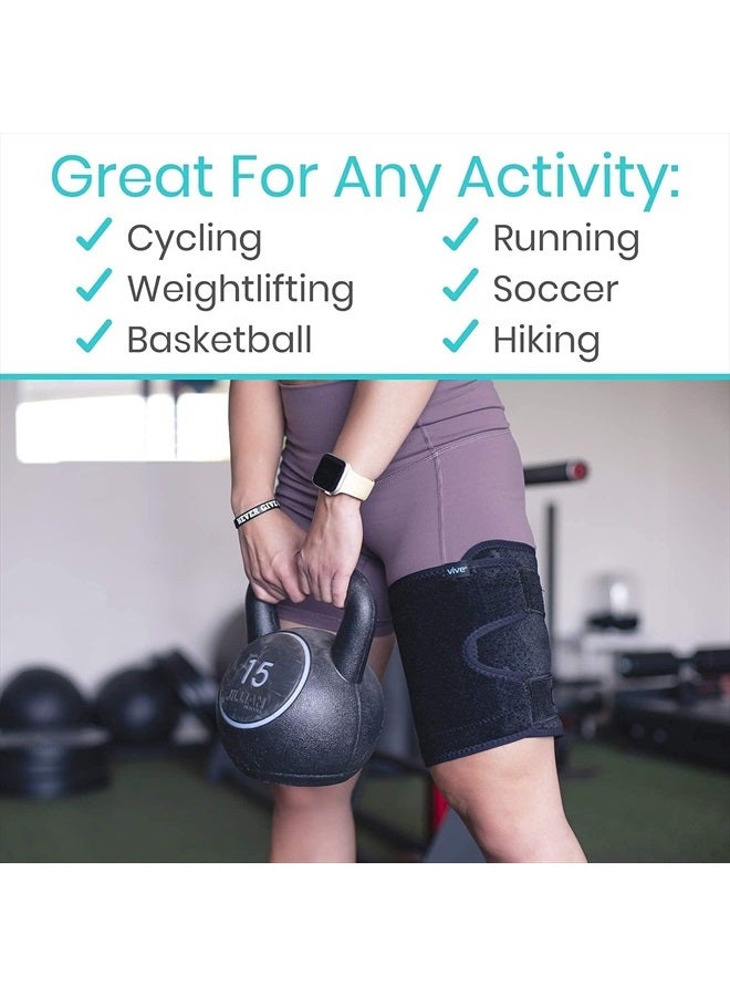 VIVE Thigh Brace - Hamstring Quad Wrap - Adjustable Compression Sleeve Support for Pulled Groin Muscle, Sprains, Quadricep, Tendinitis, Workouts, Sciatica Pain and Sports Recovery - Men, Women (Black) - Image 5