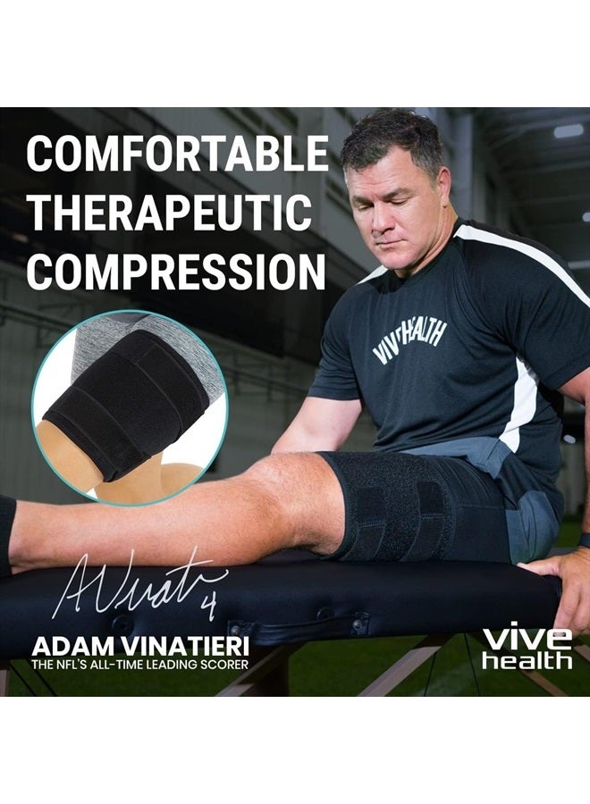 VIVE Thigh Brace - Hamstring Quad Wrap - Adjustable Compression Sleeve Support for Pulled Groin Muscle, Sprains, Quadricep, Tendinitis, Workouts, Sciatica Pain and Sports Recovery - Men, Women (Black) - Image 2